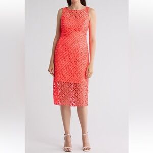 Trina Turk Eleanor Sleeveless Crochet Sheath Party Dress SPF/Neon Coral NWT $278